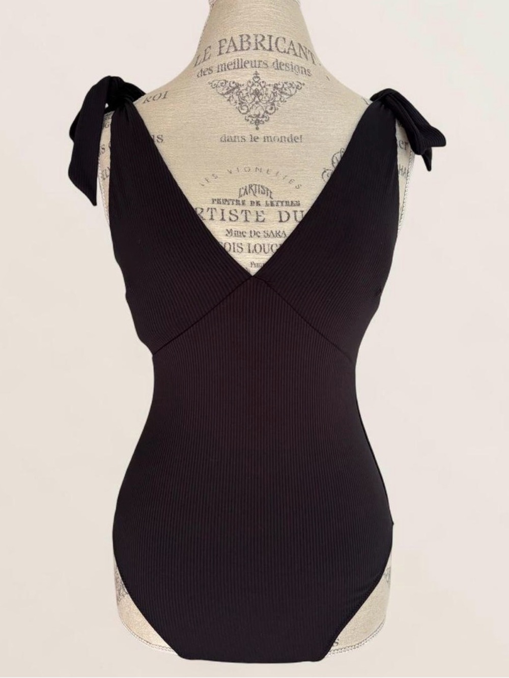 H&M Black Ribbed Tie-Shoulder One-Piece Swimsuit